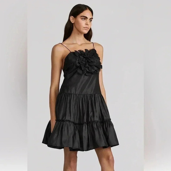 Zac Posen FLORAL APPLIQUE DRESS Black Mini Dress With Flower, Size 2 Brand New - Picture 2 of 12